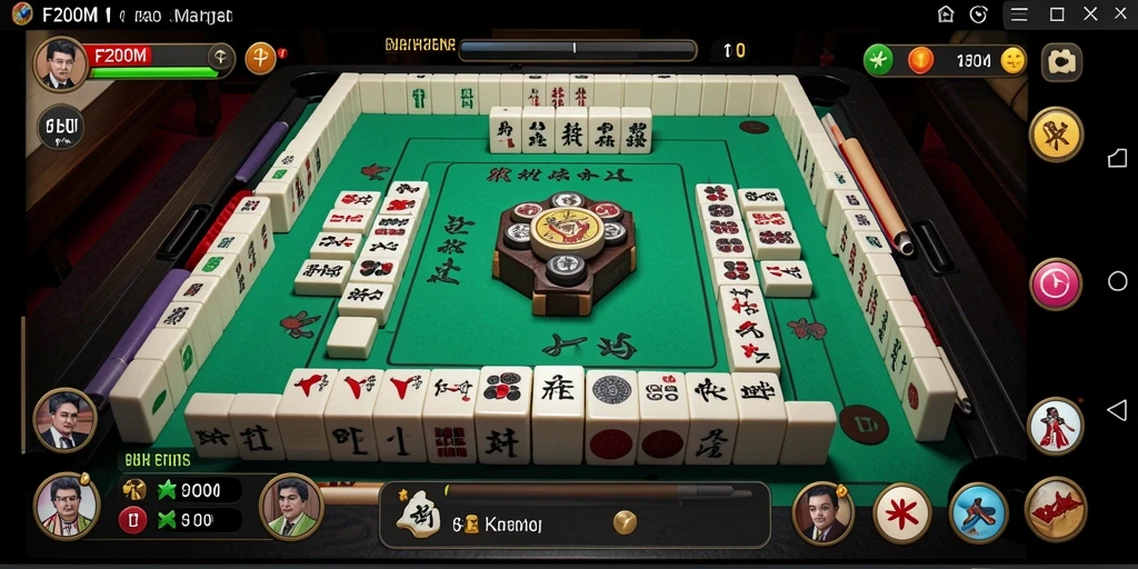 Tampilan menarik dari gameplay <strong>F200M</strong> yang penuh dengan ubin Mahjong.