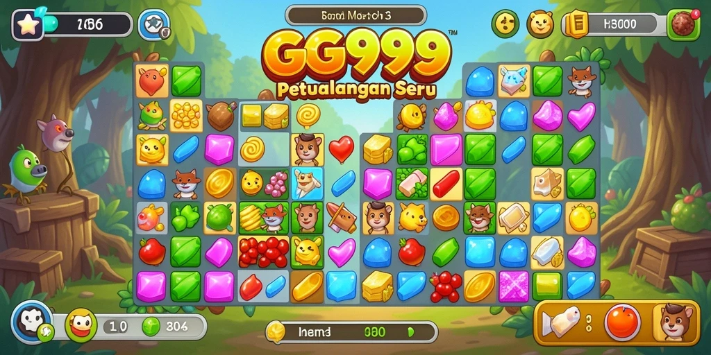 Tampilan gameplay seru dari game Match-3 GG999 yang menantang.