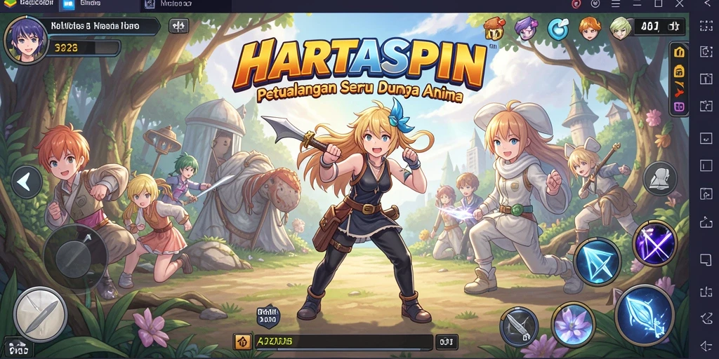 Screenshot gameplay HARTASPIN menampilkan aksi seru karakter anime.