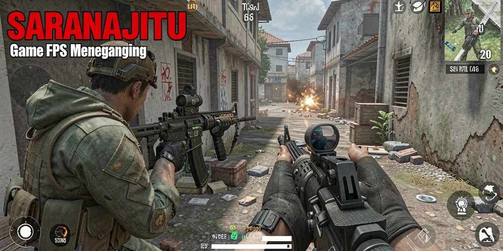Tampilan aksi intens saat bermain SARANAJITU di arena FPS.